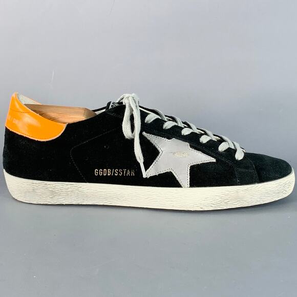 GOLDEN GOOSE SUPERSTAR Size 7 Black Orange Suede Low Top Skater Sneakers - Picture 2 of 8